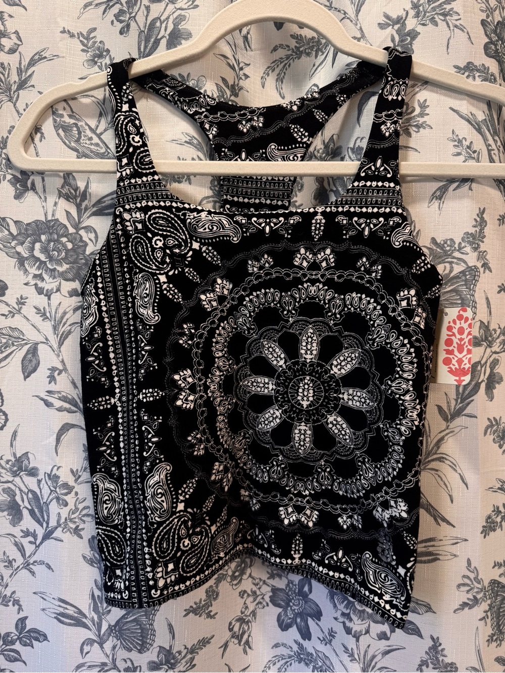 FP Movement by Free People Black & White Printed Racerback Crop Tank